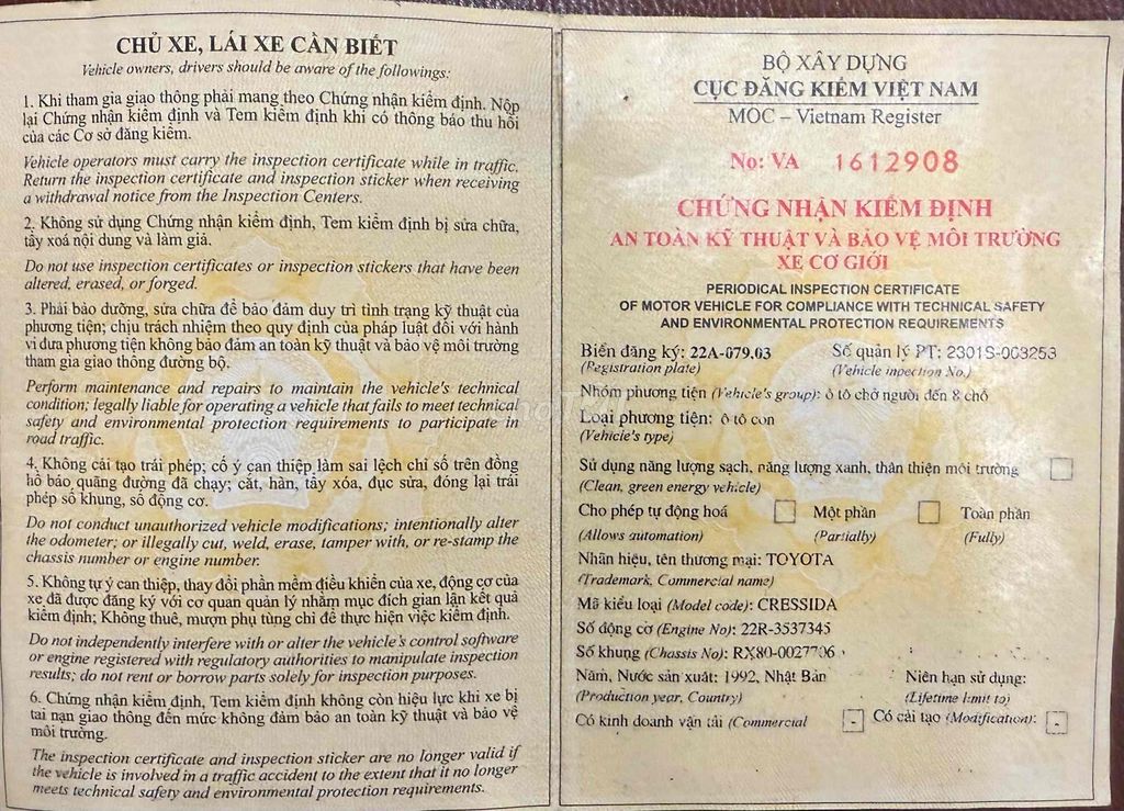 Toyota Cressida 1992 - 200000 km. Mua bán Ô tô tại Huyện Mê Linh Hà Nội được đăng bởi Mọc Auto hình 18