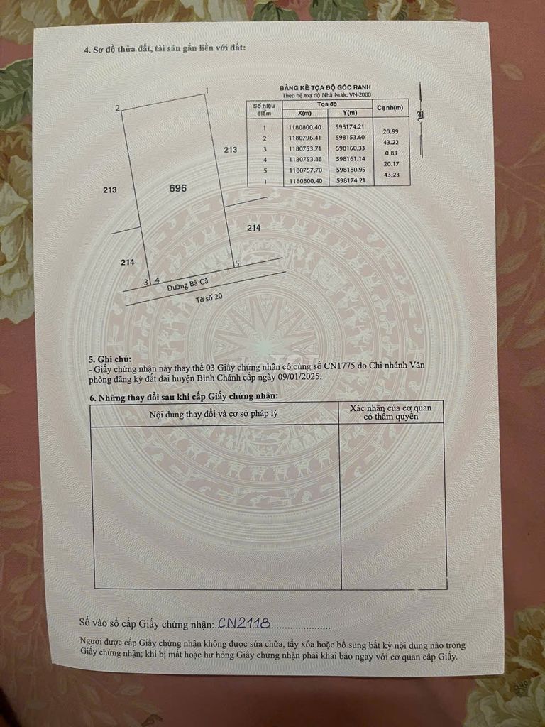 Đất Mặt Tiền Đường Bà Cả , xã Hưng Long ( mới ) Bình chánh, tphcm