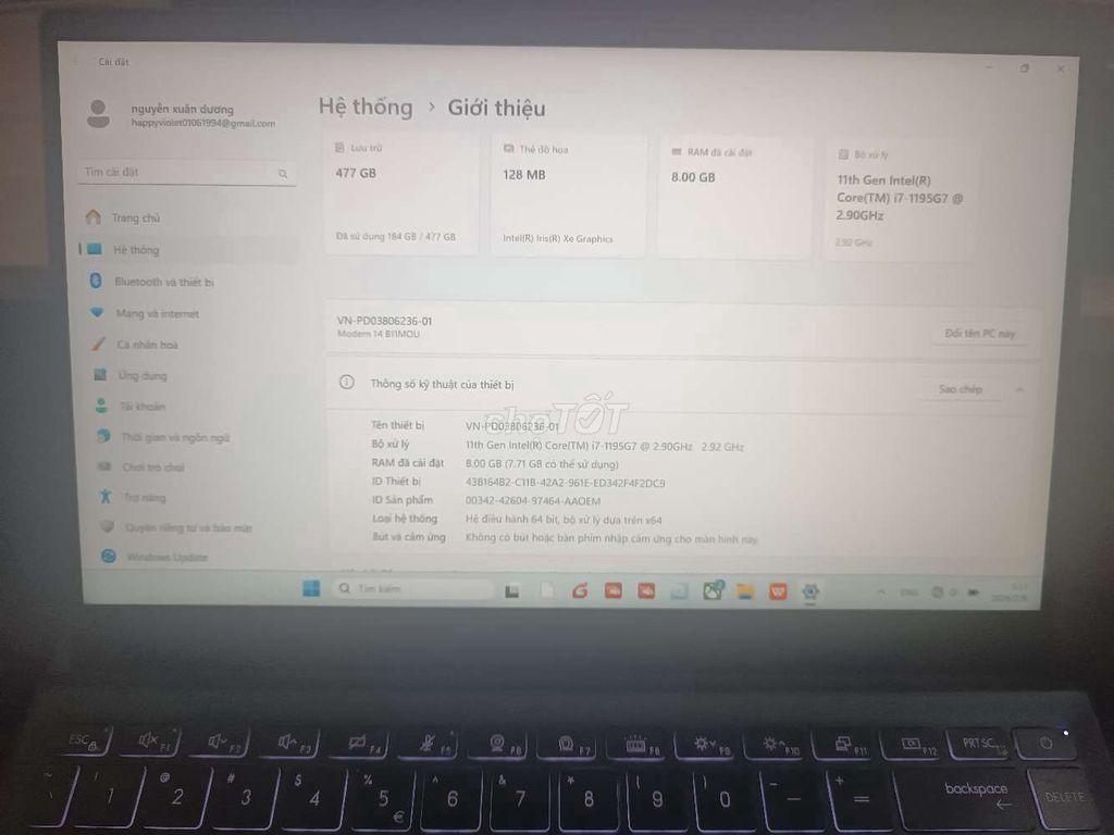 MSI Modern 14 B11MOU i7-1195G7 8GB/477GB Like New. Mua bán Laptop tại Huyện Bắc Tân Uyên Bình Dương được đăng bởi Nguyễn Yang hình 1