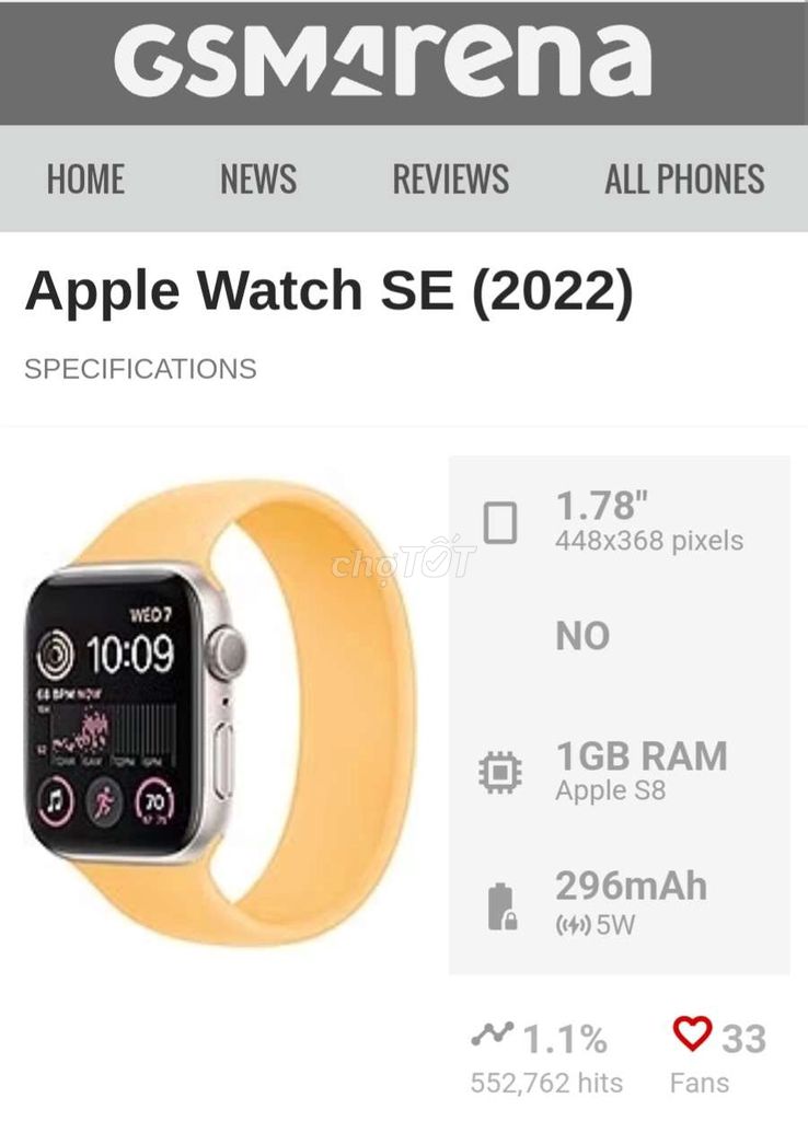 Apple Watch SE 2022 40mm GPS chip S8 zin đẹp có GL