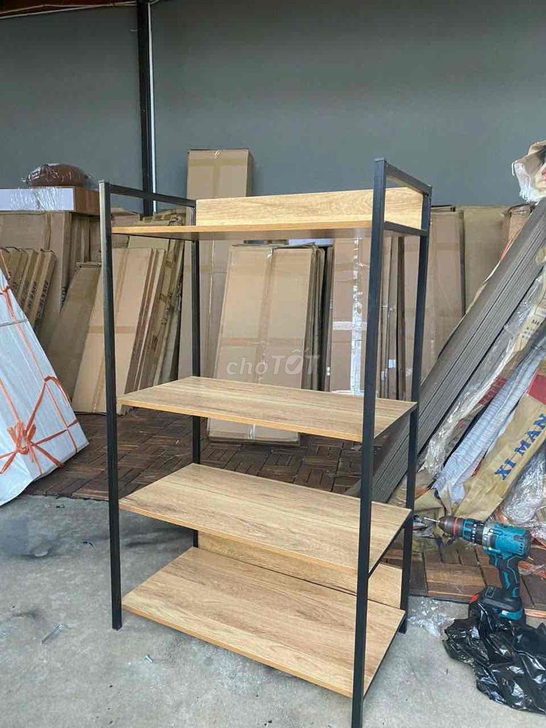 Kệ để đồ 4 tầng, gỗ & kim loại