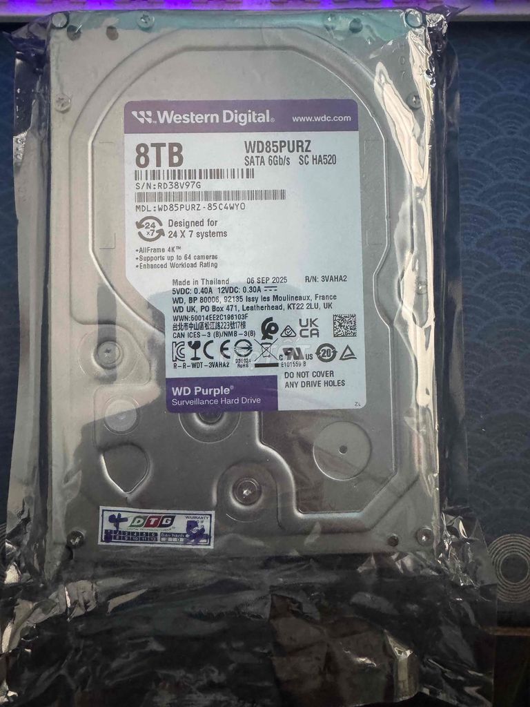 Ổ cứng HDD Western Digital WD85PURZ 8TB có VAT. Mua bán Linh kiện (RAM, Card...) tại Quận Bình Tân Tp Hồ Chí Minh được đăng bởi Tân Tiến Dũng hình 1