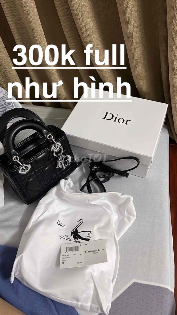 Túi DIOR vân 3 da trơn size 14 mini (full box)