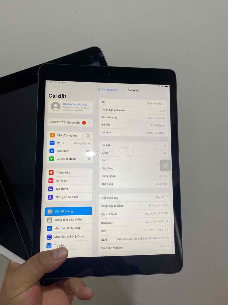 thanh lý ipad gen 8-32GB-4G lắp sim 4500k