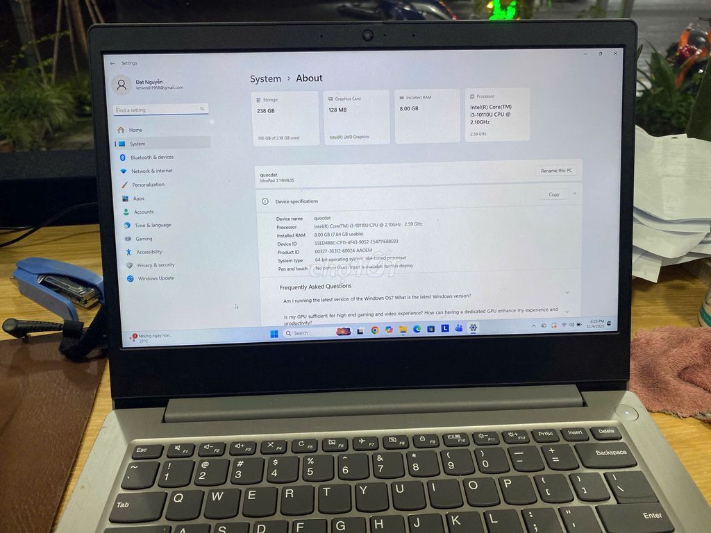 LAPTOP LENOVO IDEAPAD 3 i3-10110U/ 8GB. Mua bán Laptop tại Quận Bình Tân Tp Hồ Chí Minh được đăng bởi Cầm đồ Tín Phát hình 1