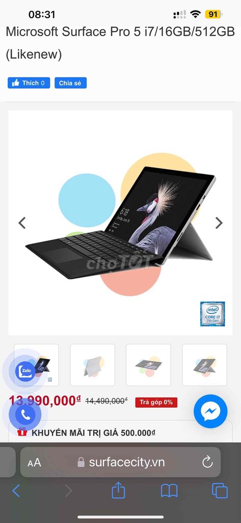 Surface Pro4 i7 gen7 ram16 ssd512 màn 3k likenew