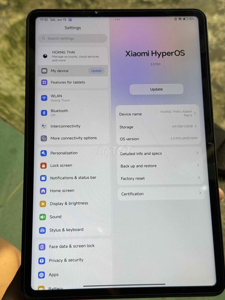 Xiaomi Mi Pad 6 128GB Xám. Mua bán Máy tính bảng tại Quận Cái Răng Cần Thơ được đăng bởi Hoàng Anh hình 1