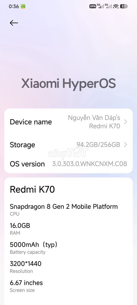 Xiaomi Redmi K70 256GB. Mua bán Điện thoại tại Huyện Phú Giáo Bình Dương được đăng bởi Dáp Nguyễn hình 1