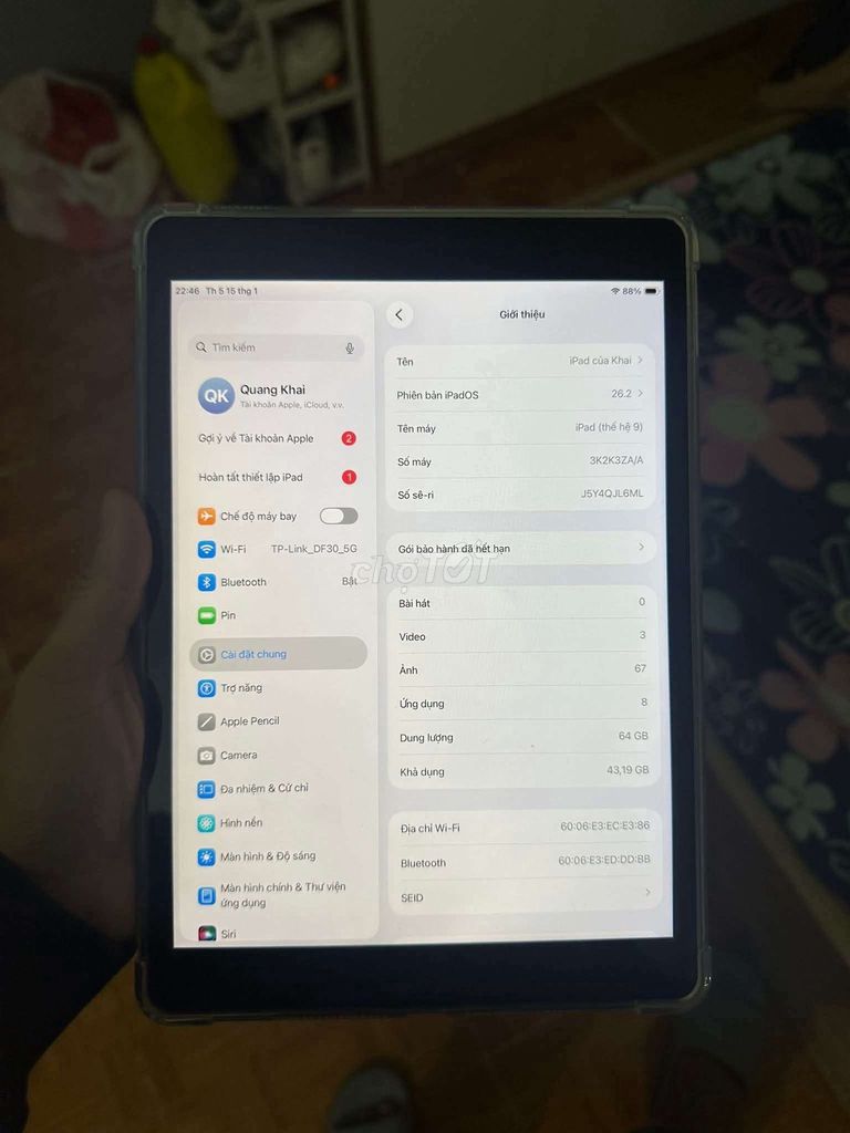 Apple iPad Gen 9 64GB Xám Đã sử dụng. Mua bán Máy tính bảng tại Quận 1 Tp Hồ Chí Minh được đăng bởi Lam vinh phat hình 1