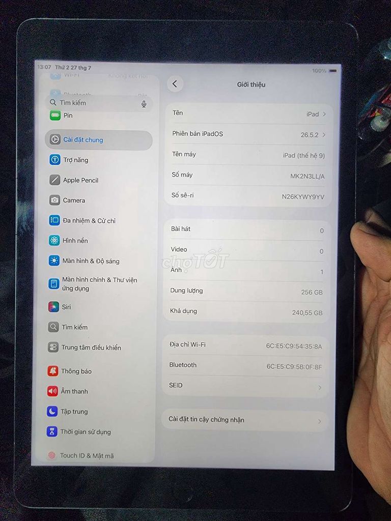 Apple iPad (thế hệ 9) 256GB Xám. Mua bán Máy tính bảng tại Quận 1 Tp Hồ Chí Minh được đăng bởi tùng  hình 1