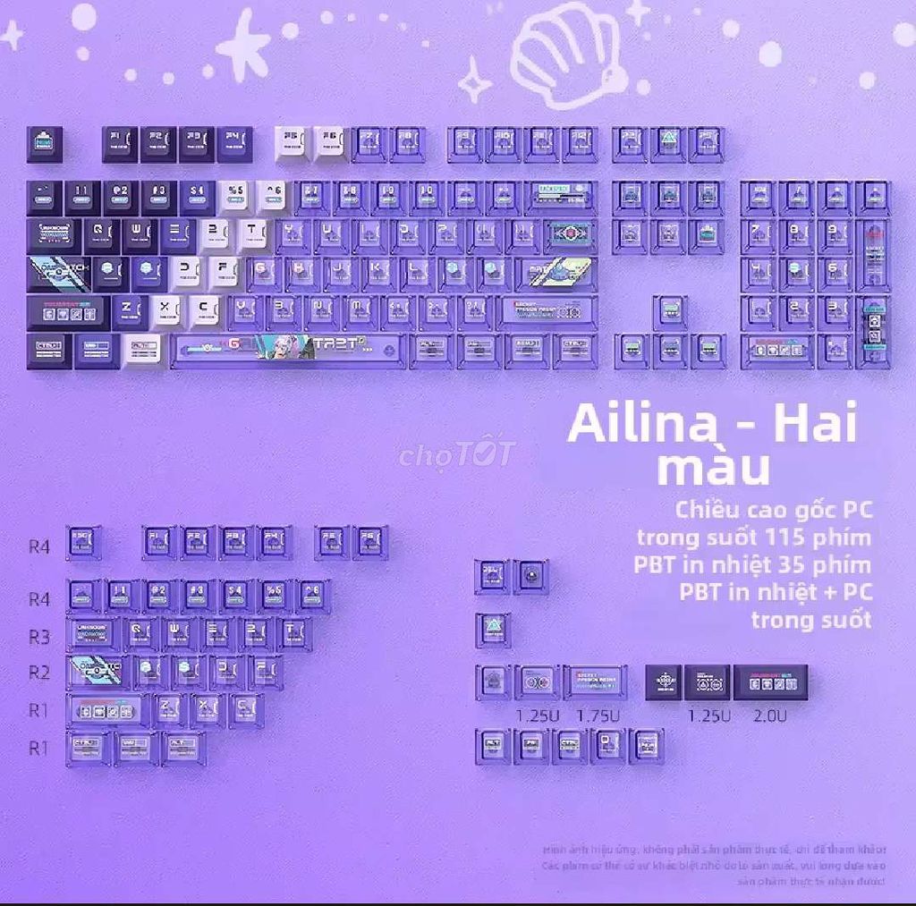 Keycap Ailina PBT + PC Tím trong suốt. Mua bán Phụ kiện (Màn hình, Chuột...) tại Huyện Tháp Mười Đồng Tháp được đăng bởi Wakana Gojo hình 1