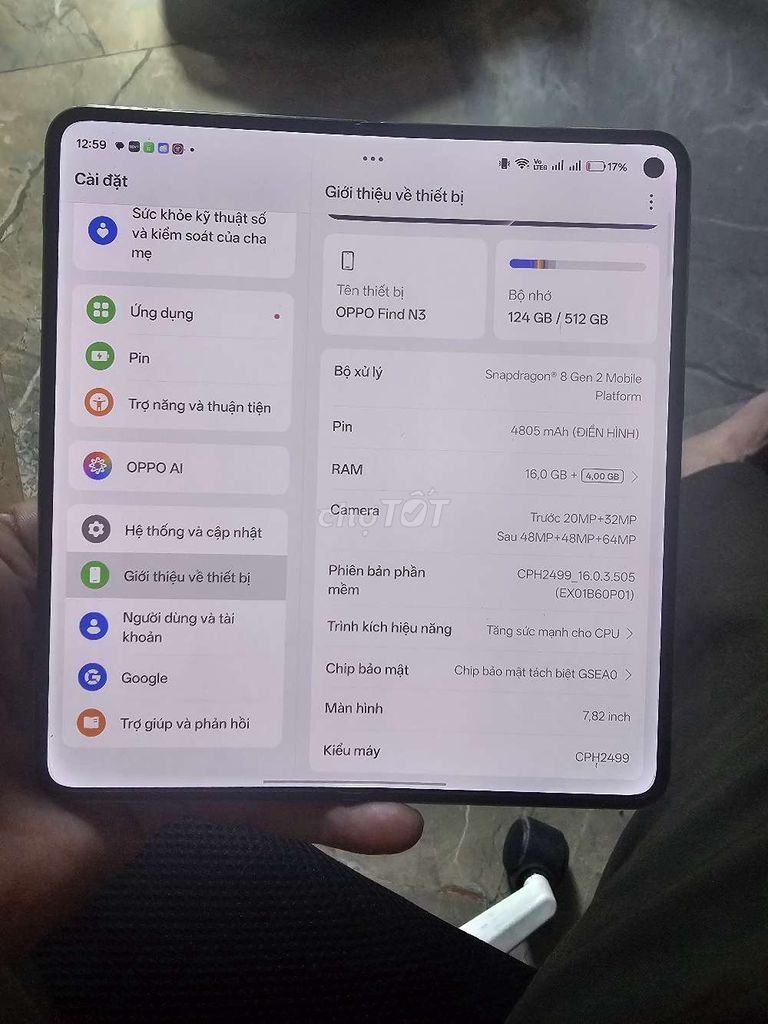 Oppo Find N3 512GB Trắng. Mua bán Điện thoại tại Quận Cẩm Lệ Đà Nẵng được đăng bởi Anh Tuấn hình 1