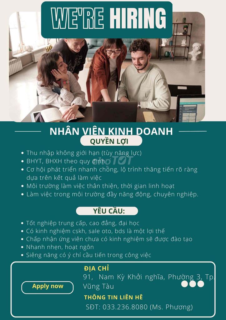 Tuyển 5 NVKD Khu Vực Vũng Tàu
