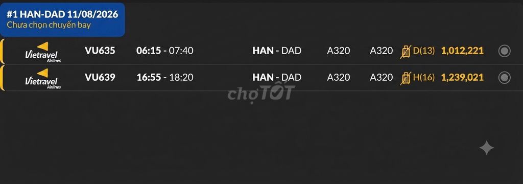 Vé máy bay  Hà Nội đi Đà Nẵng Thứ ba 11/08/2026. Du lịch tại Quận 6 Tp Hồ Chí Minh được đăng bởi Nguyễn Minh Đức hình 1