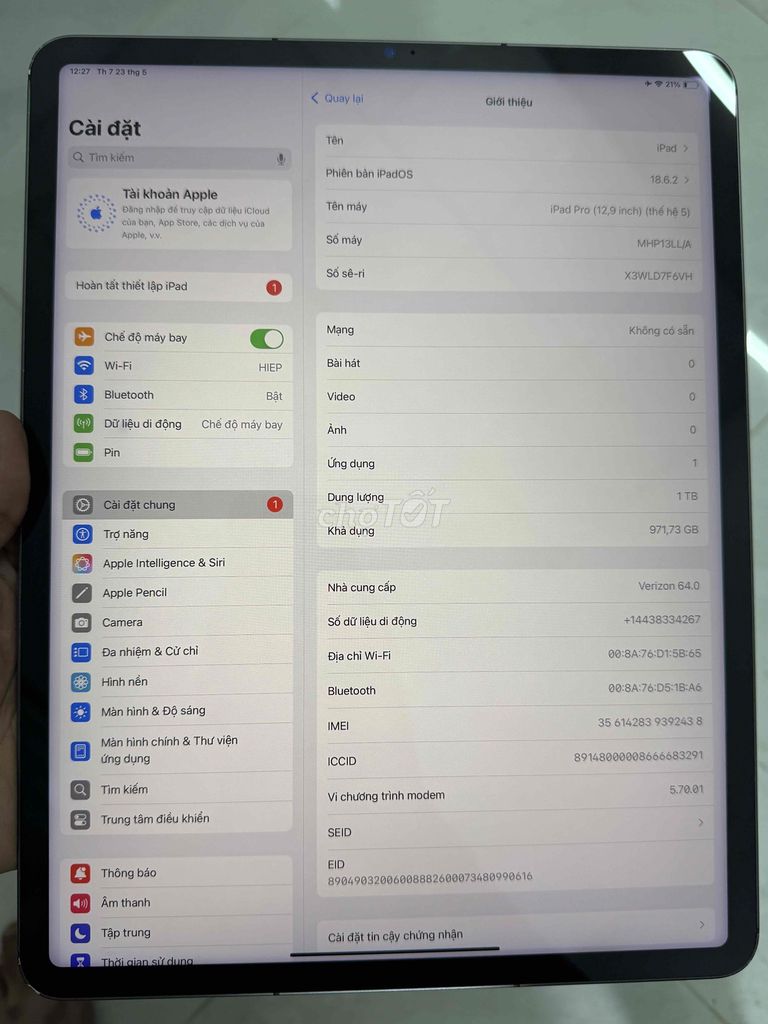 Apple iPad Pro 12.9 M1 1TB Xám. Mua bán Máy tính bảng tại Quận Tân Phú Tp Hồ Chí Minh được đăng bởi TRHIEP hình 1