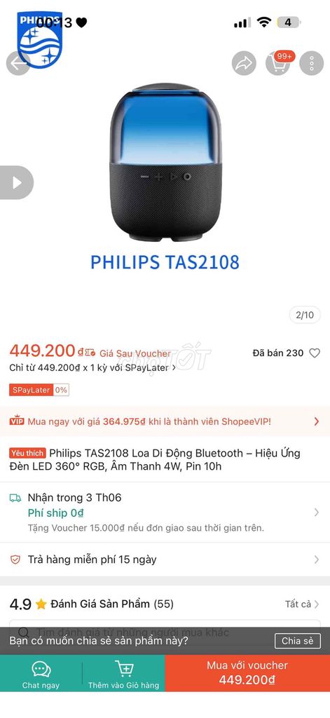 Loa Bluetooth Philips TAS2108 Đen. Mua bán Tivi, Âm thanh tại Quận Cẩm Lệ Đà Nẵng được đăng bởi Huongntd hình 1