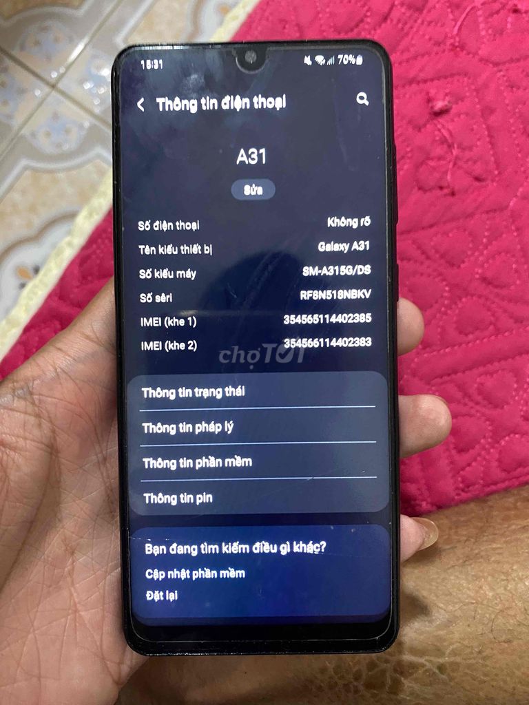 Samsung Galaxy A31 Đen Đã qua sử dụng. Mua bán Điện thoại tại Huyện Quốc Oai Hà Nội được đăng bởi Voi nhỏ hình 1