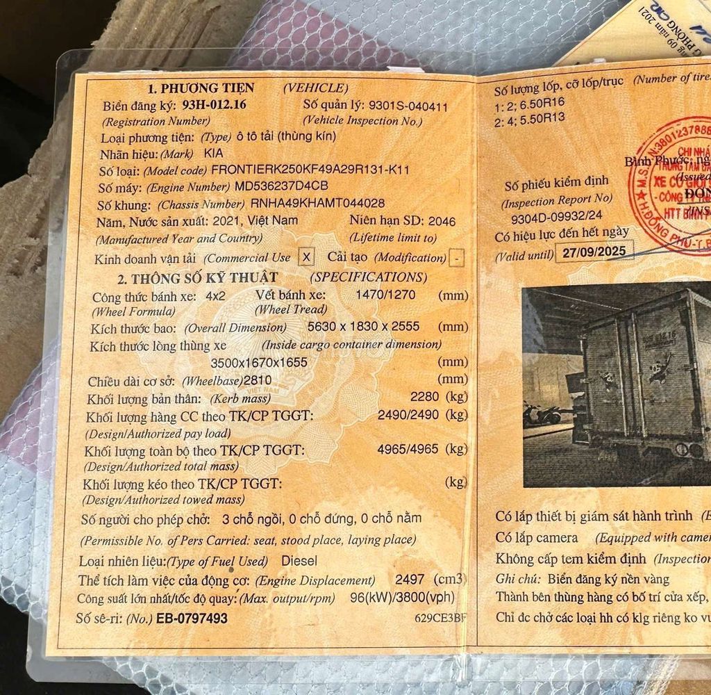 BÁN GẤP Kia 2.4 tấn đời 2021 thùng kín 3m5. Mua bán Xe tải, xe ben tại Thành phố Thuận An Bình Dương được đăng bởi Hồ Xe Tải hình 6