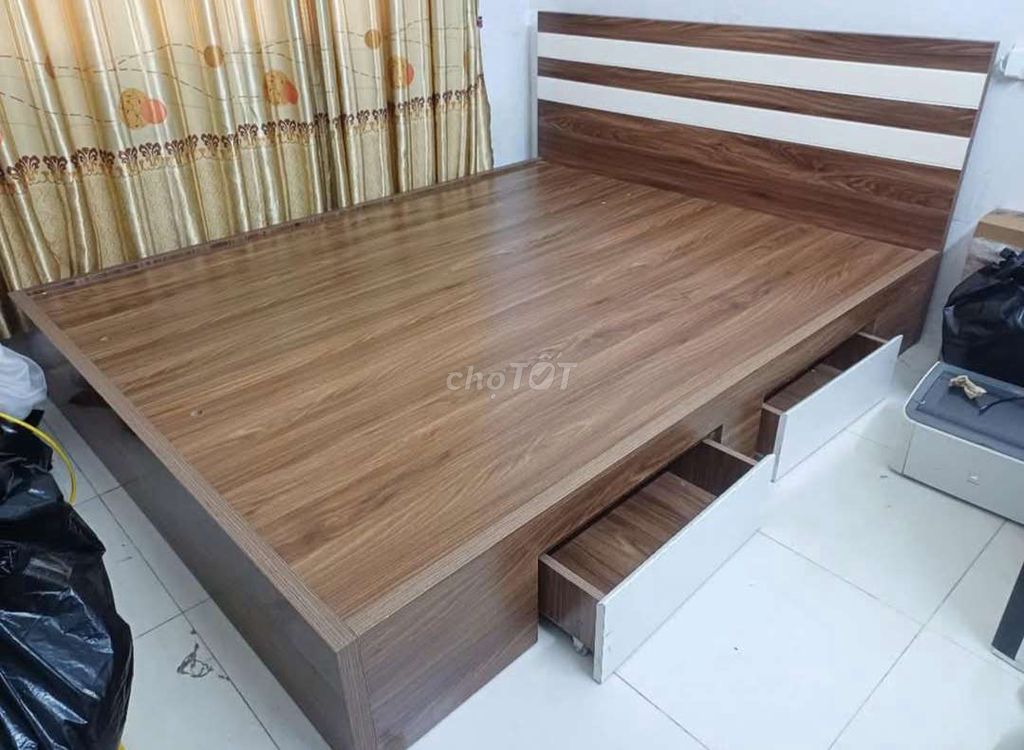 GIƯỜNG MDF GỖ CÔNG NGHIỆP 1M6*2M CÓ HỘP KÉO