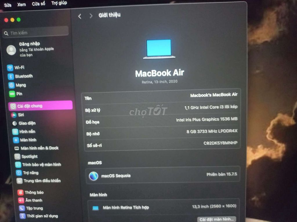 Apple MacBook Air i3 8GB/SSD 2020. Mua bán Laptop tại Huyện Đức Hòa Long An được đăng bởi trần duy. Ừ. Hv hình 1