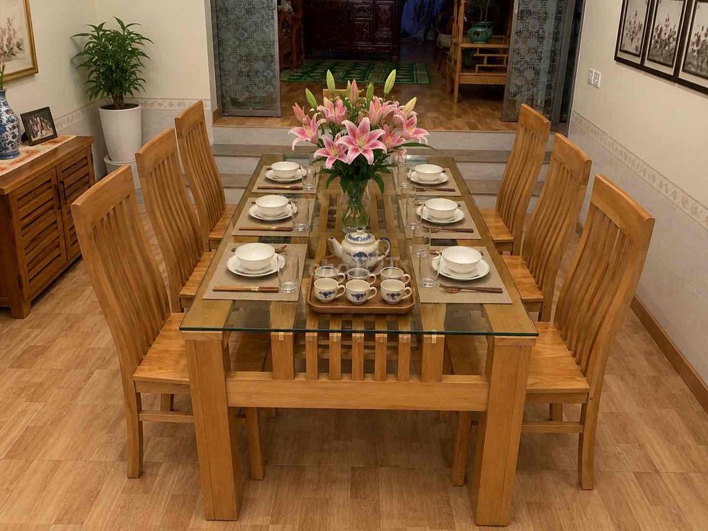 Bộ bàn ghế gỗ 6 chỗ Nâu. Mua bán Bàn ghế tại Huyện Nghĩa Hưng Nam Định được đăng bởi Hiệp Gà  hình 1