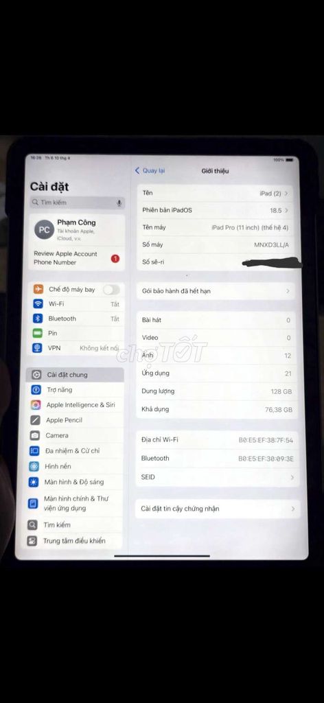 Apple iPad Pro M2 11 inch 128GB. Mua bán Máy tính bảng tại Huyện Lắk Đắk Lắk được đăng bởi Công Phạm hình 1