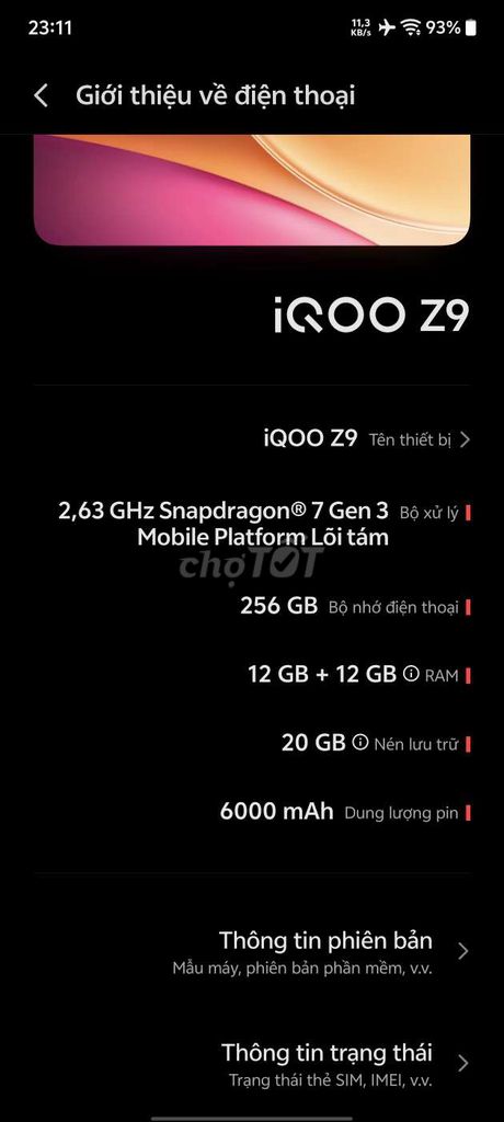 iQOO Z9 5G 12GB/256GB Đen. Mua bán Điện thoại tại Thành phố Thanh Hóa Thanh Hóa được đăng bởi Hiếu vũ hình 1