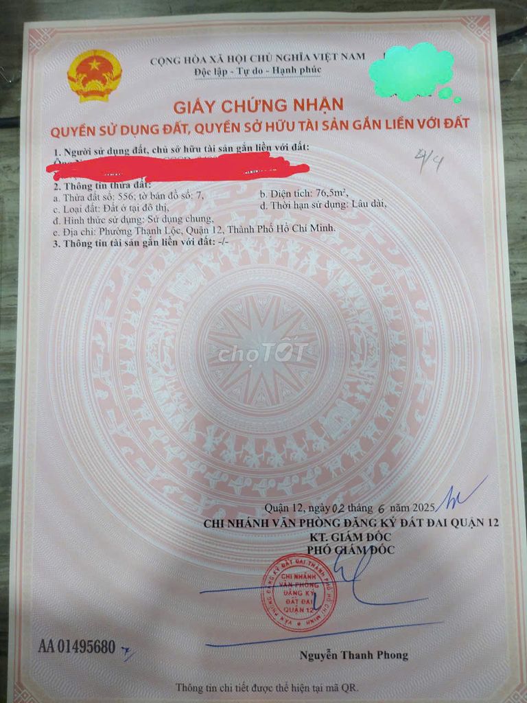 Bán đất nền đã có sổ