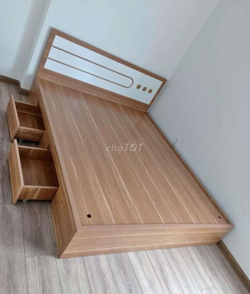 GIƯỜNG GỖ CÔNG NGHIỆP (MDF) 1M8×2M CÓ HỘP KÉO