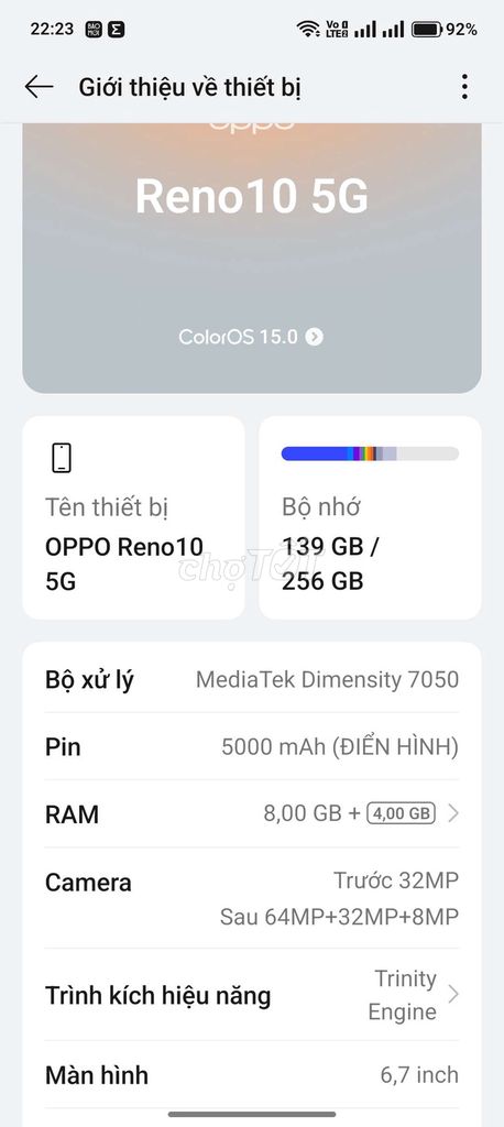 OPPO Reno 10 5G 256GB Xám. Mua bán Điện thoại tại Quận Cẩm Lệ Đà Nẵng được đăng bởi dinhhung tran hình 1