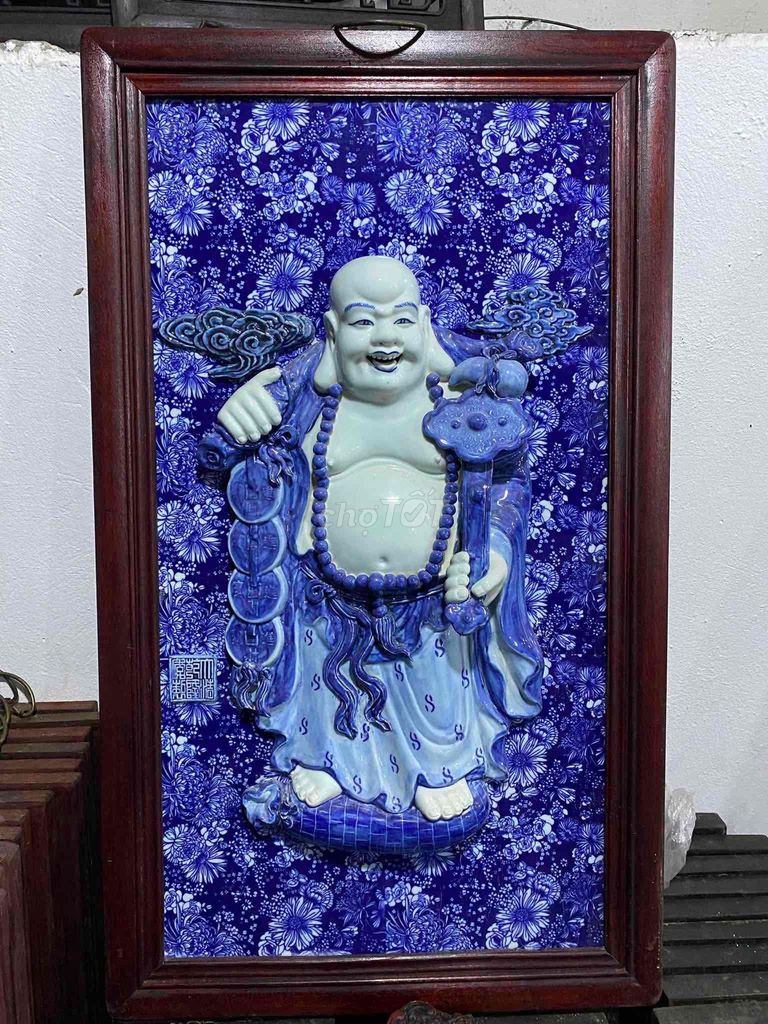 Tranh đắp nổi Sứ Xanh trắng Phật Di Lạc Mới