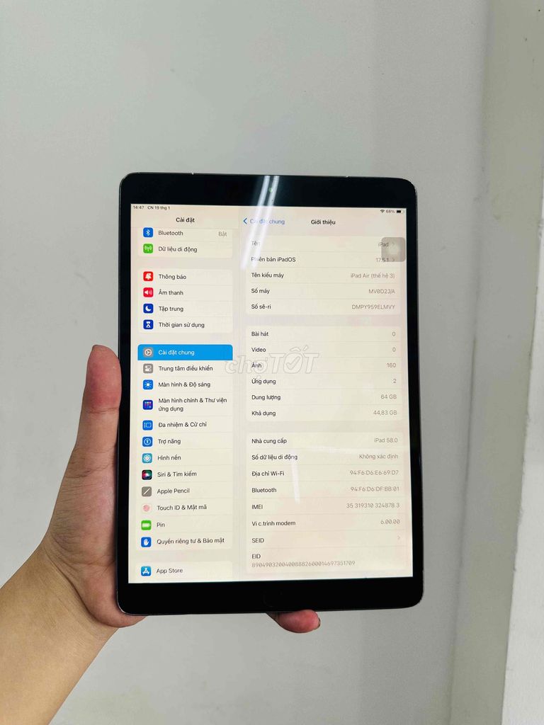 Ipad Air 3 64G bản wifi + 4G ( sim vậy lý + esim )