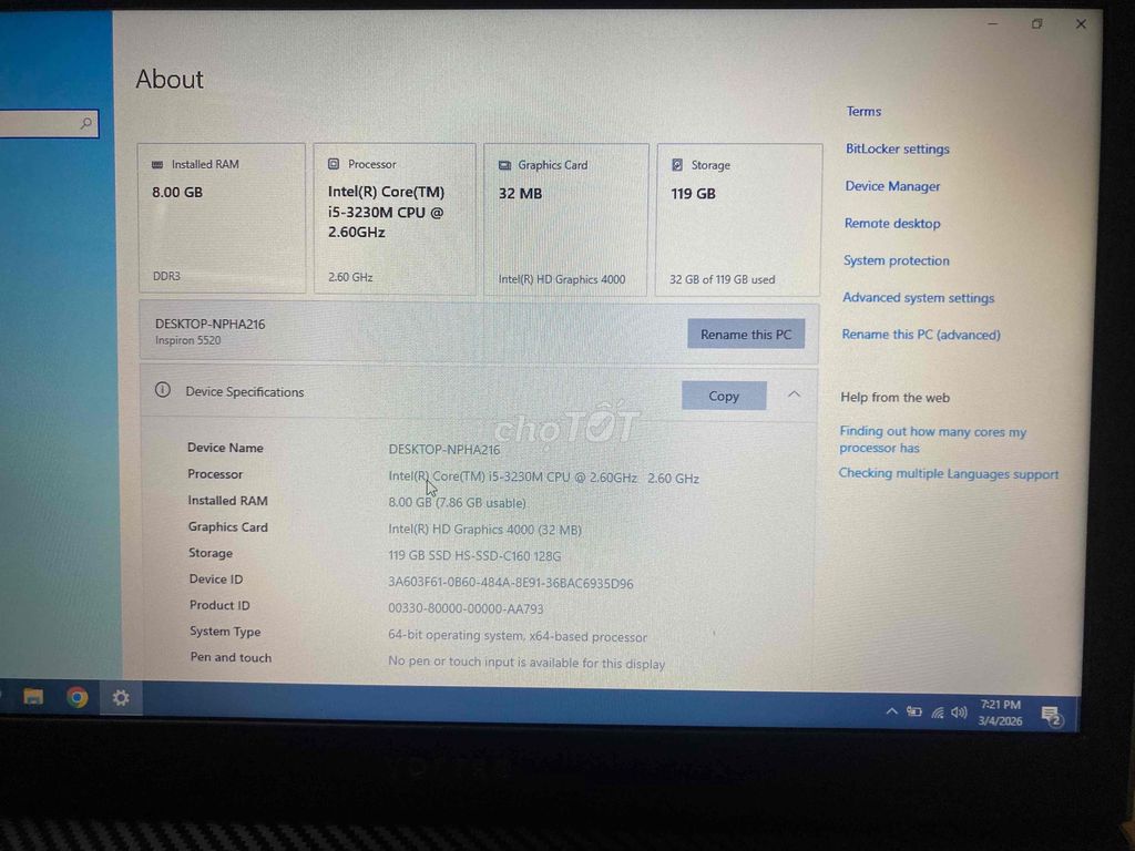 Dell Inspiron 5520 i5-3230M 8GB/119GB. Mua bán Laptop tại Thị Xã Buôn Hồ Đắk Lắk được đăng bởi Đức Duẩn hình 1