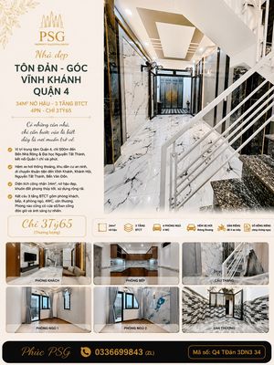 NHÀ ĐẸP TÔN ĐẢN-GÓC VĨNH KHÁNH-Q4-34M² NỞ HẬU- 3 TẦNG BTCT-4PN
