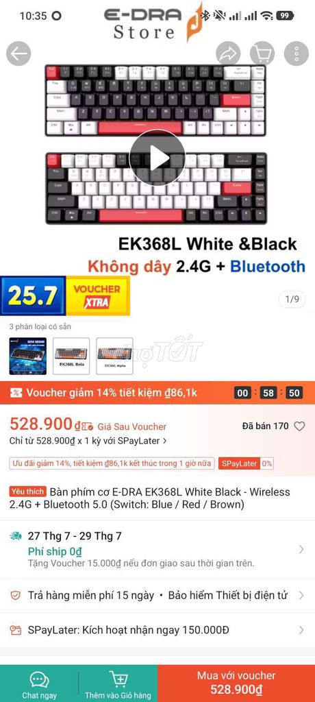 Bàn phím cơ E-DRA EK368L Không dây 2.4G. Mua bán Phụ kiện (Màn hình, Chuột...) tại Huyện Châu Thành Bến Tre được đăng bởi tran thanh teo hình 1