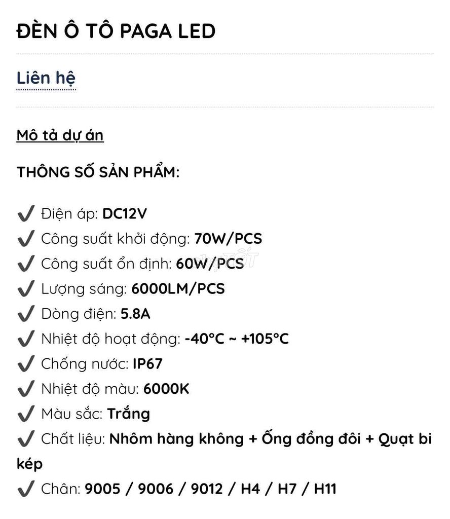 ĐÈN OTO PAGA 90***/H4/H7/H11. Mua bán Phụ tùng xe tại Thành phố Mỹ Tho Tiền Giang được đăng bởi Wivo hình 4
