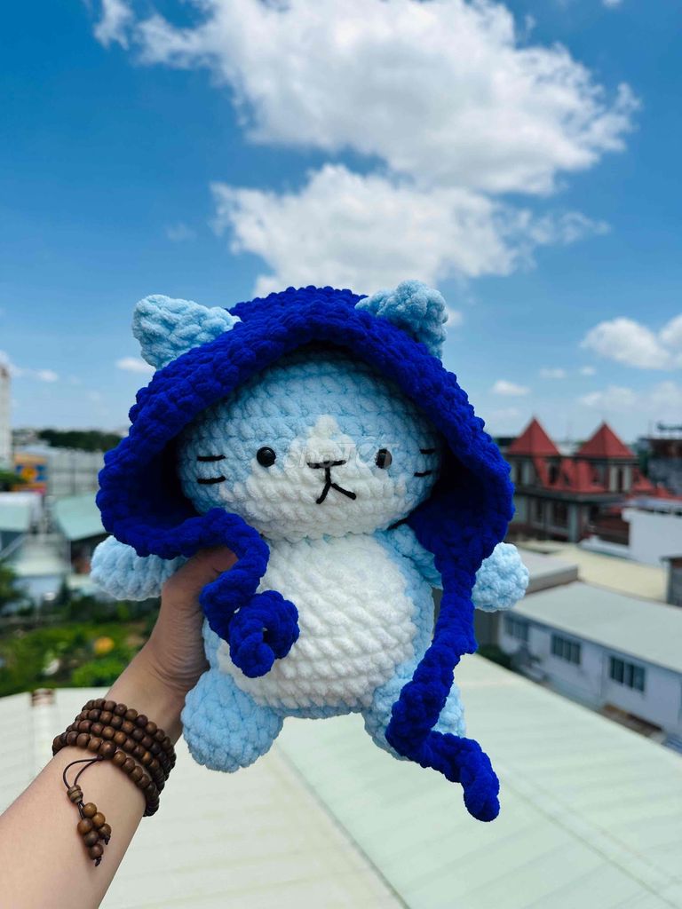 [Handmade] Mèo đội mũ sz to Bằng Len Nhung Đũa