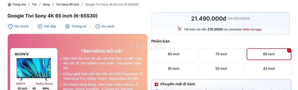 [Bình Dương] Tivi Sony K-65S30 chưa sử dụng. Mua bán Tivi, Âm thanh tại Thành phố Thủ Dầu Một Bình Dương được đăng bởi Trân Nguyễn hình 1