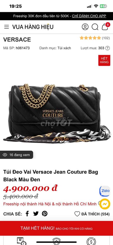 Túi đeo vai Versace Jean Couture Da Đen Nữ. Mua bán Túi xách tại Quận Hai Bà Trưng Hà Nội được đăng bởi hang hình 1