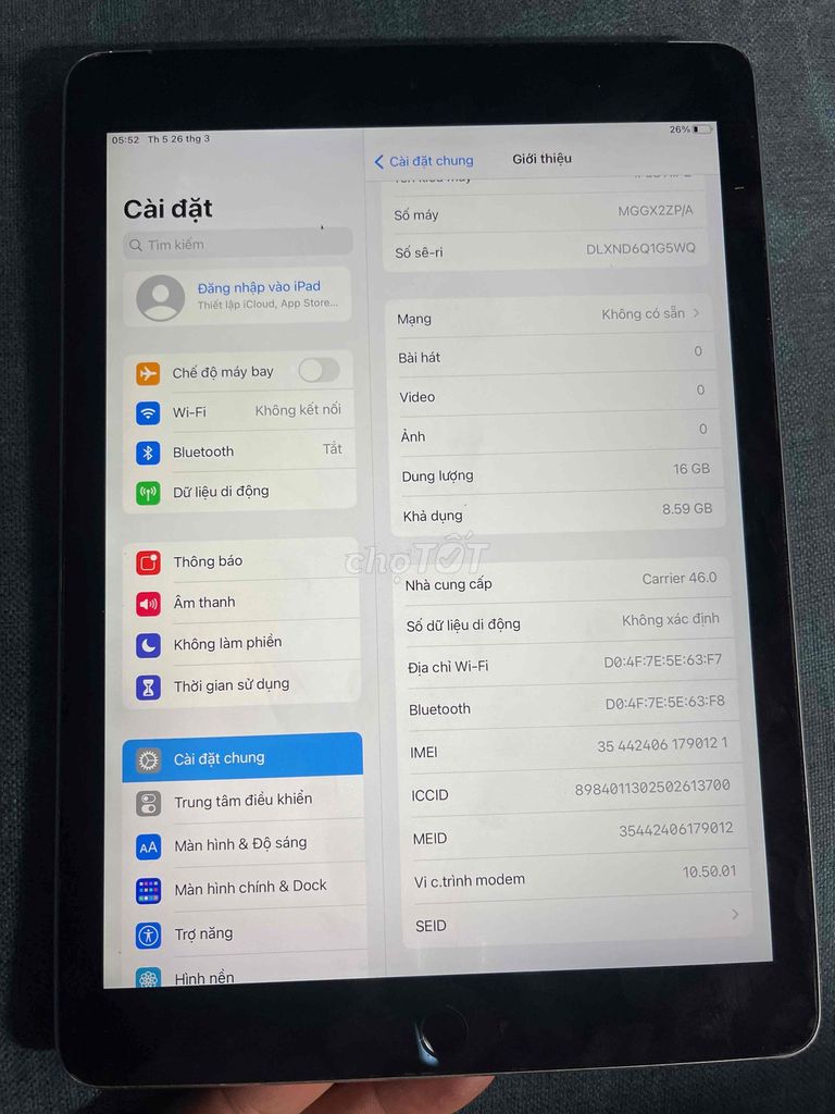 Apple iPad Air 2 16GB Xám 95% mới. Mua bán Máy tính bảng tại Quận 8 Tp Hồ Chí Minh được đăng bởi ngothanhdieungo hình 1