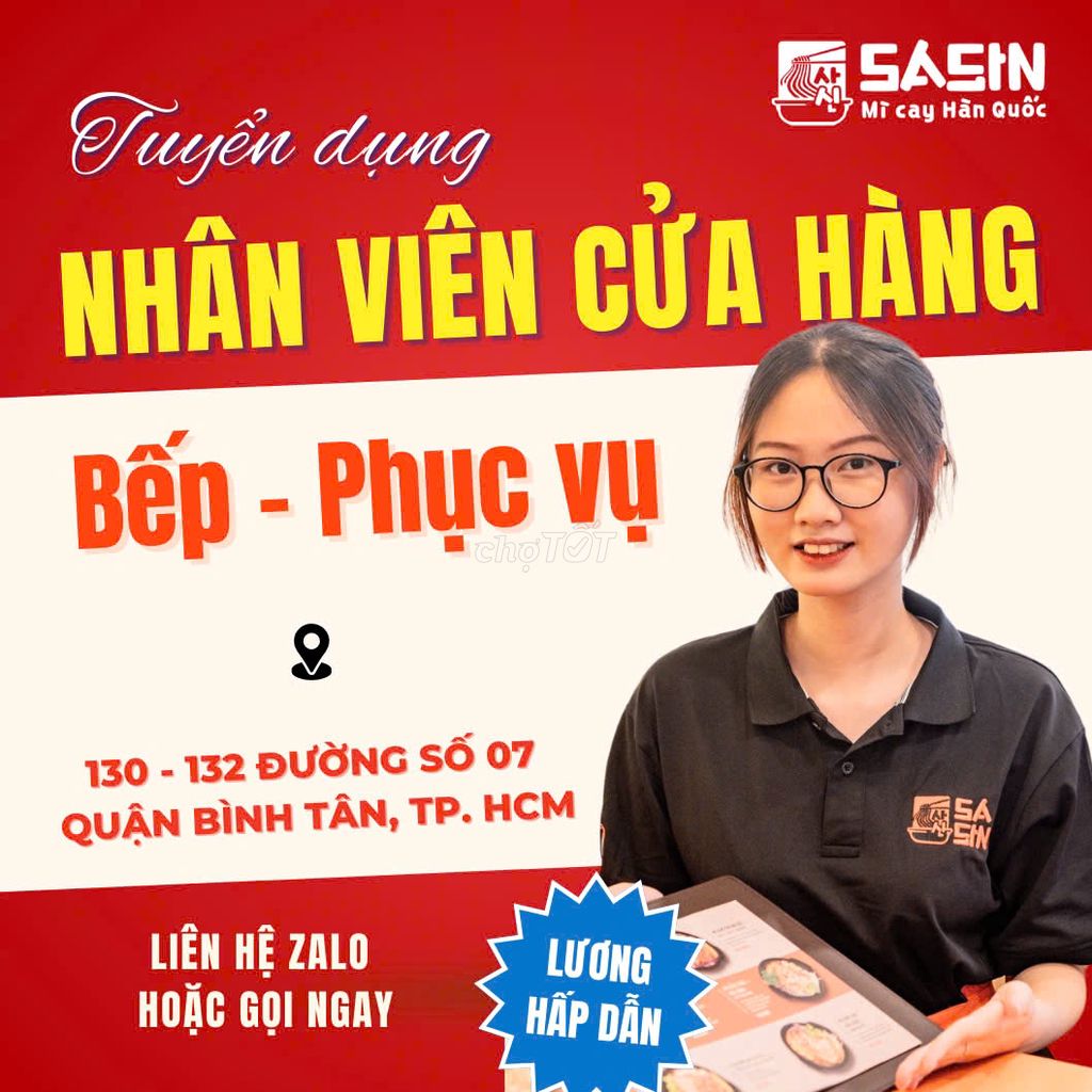 [SASIN Q.BÌNH TÂN] TUYỂN DỤNG NHÂN VIÊN PARTTIME