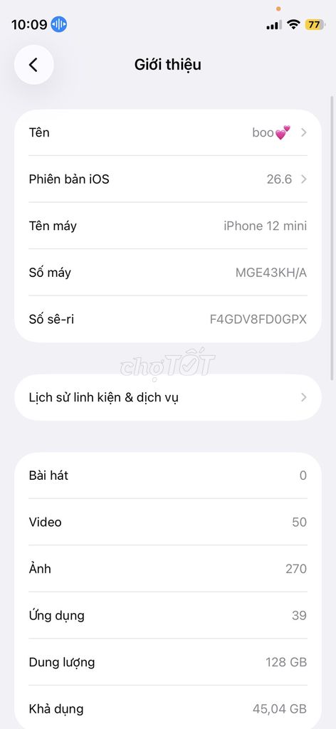 Apple iPhone 12 mini 128GB Đã sử dụng. Mua bán Điện thoại tại Huyện Lắk Đắk Lắk được đăng bởi Nguyễn Phong hình 1