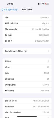 Iphone 14prm 128gb lla zin keng 30 lần sạc