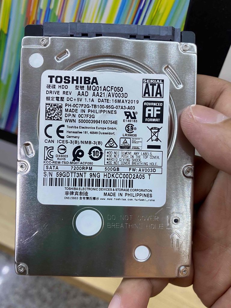 Ổ cứng Laptop Toshiba 500G slim 7200rpm zin all