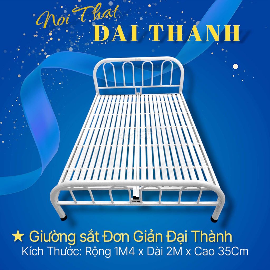 Giường sắt 1M4 mẫu Đơn Giản, GIÁSIÊURẺ, HỎATỐC HCM