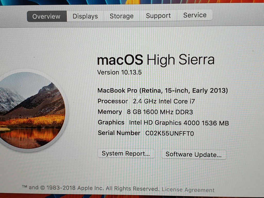 Macbook pro retina 2013 15in MD885 i7 2.4g 8g 256g