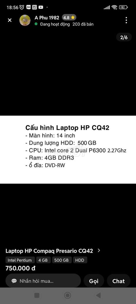 HP CQ42 Pentium 14 inch 4GB/500GB. Mua bán Laptop tại Quận 4 Tp Hồ Chí Minh được đăng bởi hoang ken hình 1