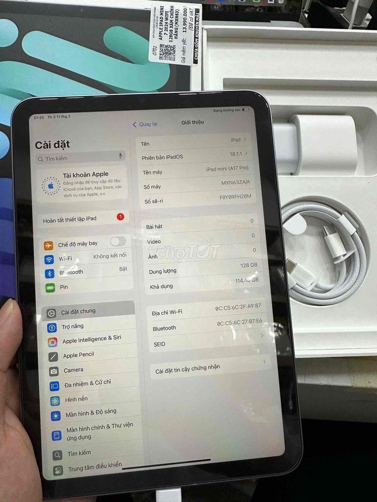 iPad mini 7 wifi 128gb(gray ) Máy 9 hãng Việt Nam