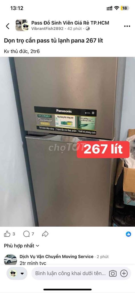 Tủ lạnh Panasonic 267 lít Xám. Mua bán Tủ lạnh tại Thành phố Thủ Đức Tp Hồ Chí Minh được đăng bởi Đàm Bình Minh hình 1