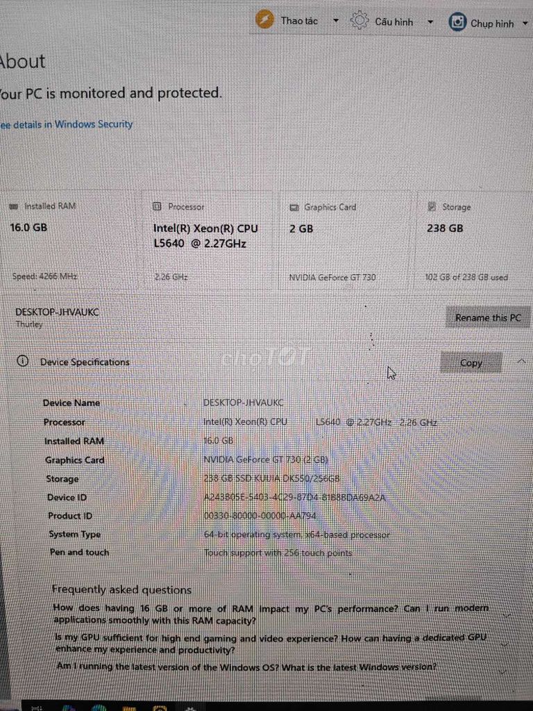 Máy tính để bàn Intel Xeon L5640 16GB/238GB. Mua bán Máy tính để bàn tại Huyện Gia Lâm Hà Nội được đăng bởi Do Quang Hung hình 1